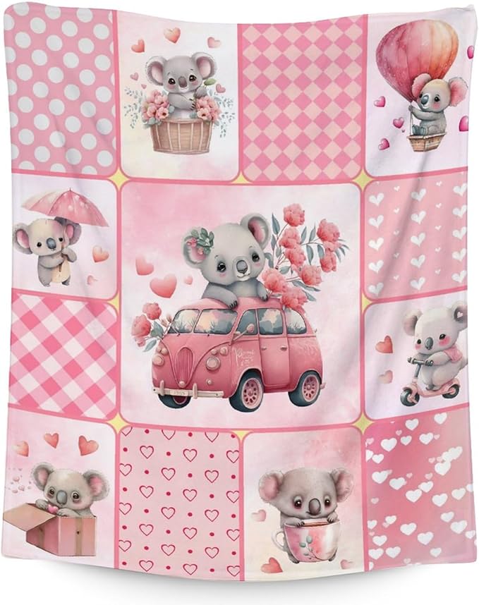 Koala Blanket Gifts - 40"x50" Cute Throw for Women, Girls - Pink Soft Fuzzy Blankets for Couch & Sofa