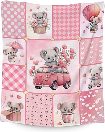 Koala Blanket Gifts - 40"x50" Cute Throw for Women, Girls - Pink Soft Fuzzy Blankets for Couch & Sofa
