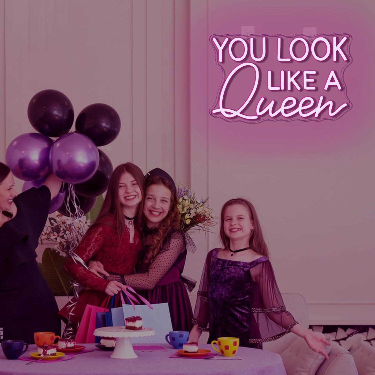 You Look Like A Queen Neon Sign for Wall Decor Dimmable Pink Girl Led Neon Light Letters LED Signs for Girls' Bedroom Dorm Party Bathroom Feminist Wall Art Decor Gifts