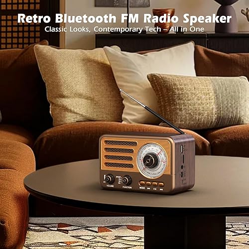 Miniatura 3 de Radio de transistor retro,Funciona con batería AM FM SW,Pequeña radio portátil recargable con batería de iones de litio de 1800 mAh,Soporte TF