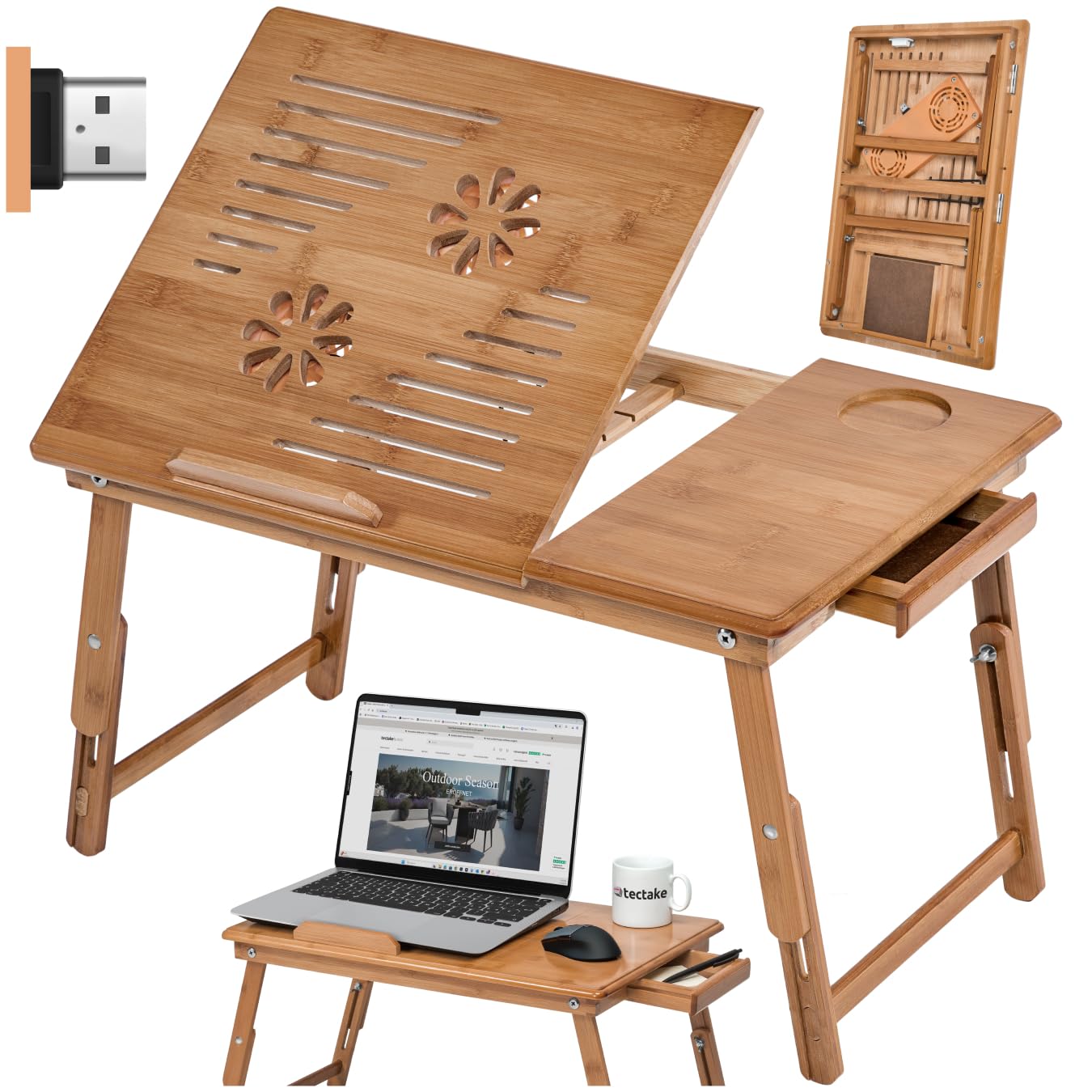 Table de lit en Bambou inclinable pour lire et travailler sur le canapé ou au lit