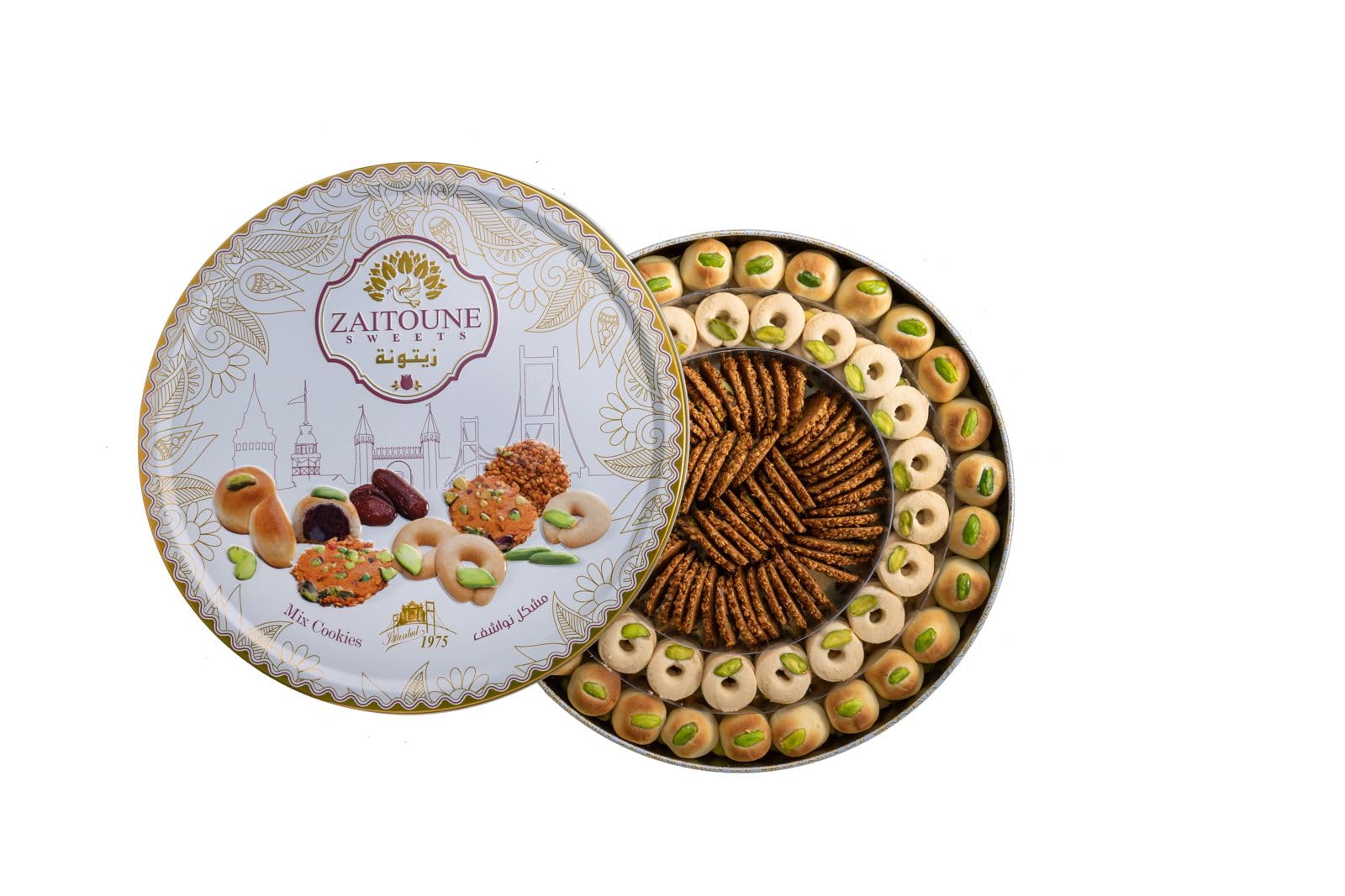 Sponsored Ad – Mixed Cookies Gift Box - 500 g | Luxury Arabic Mini Biscuit Assortment - Date Maamoul, Barazek & Ghraybeh | Handmade with Dates, Sesame & Pistachio