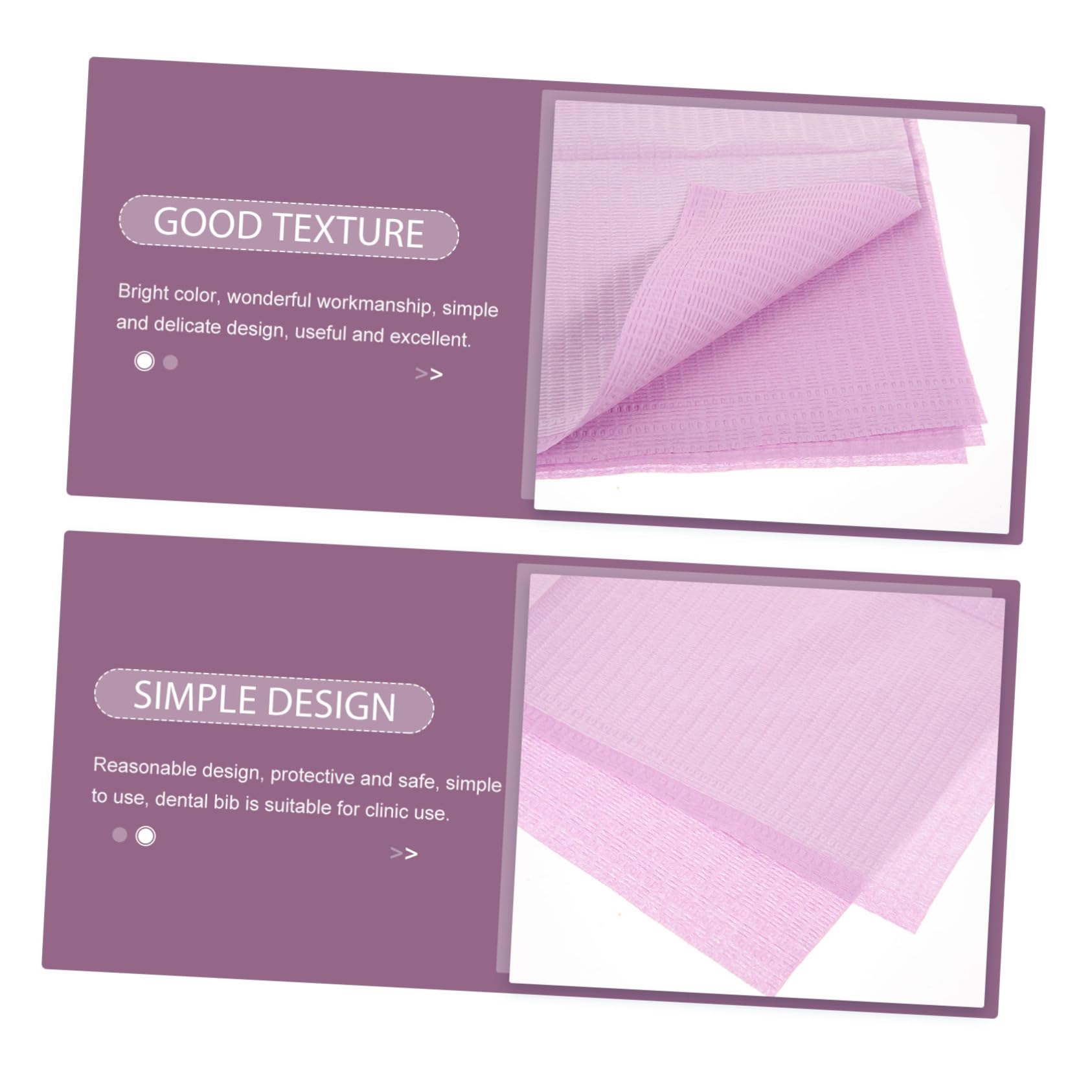 Bavoirs Dentaires Jetables pour Protection Lot de 125 Feuilles en Tissu Non Tissé Couleur Pourpre pour Usage en Cabinet