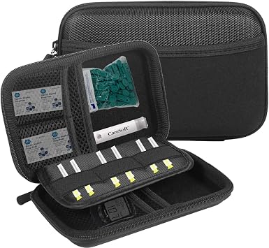 Diabetic Organizer Carrying Case with Handble Strap for Blood Sugar Test Strips, Medication, Glucose Meter, Pills, Pens, USB Cables, Insulin Syringes, Needles, Lancets, Hard Shell Travel Kits Black