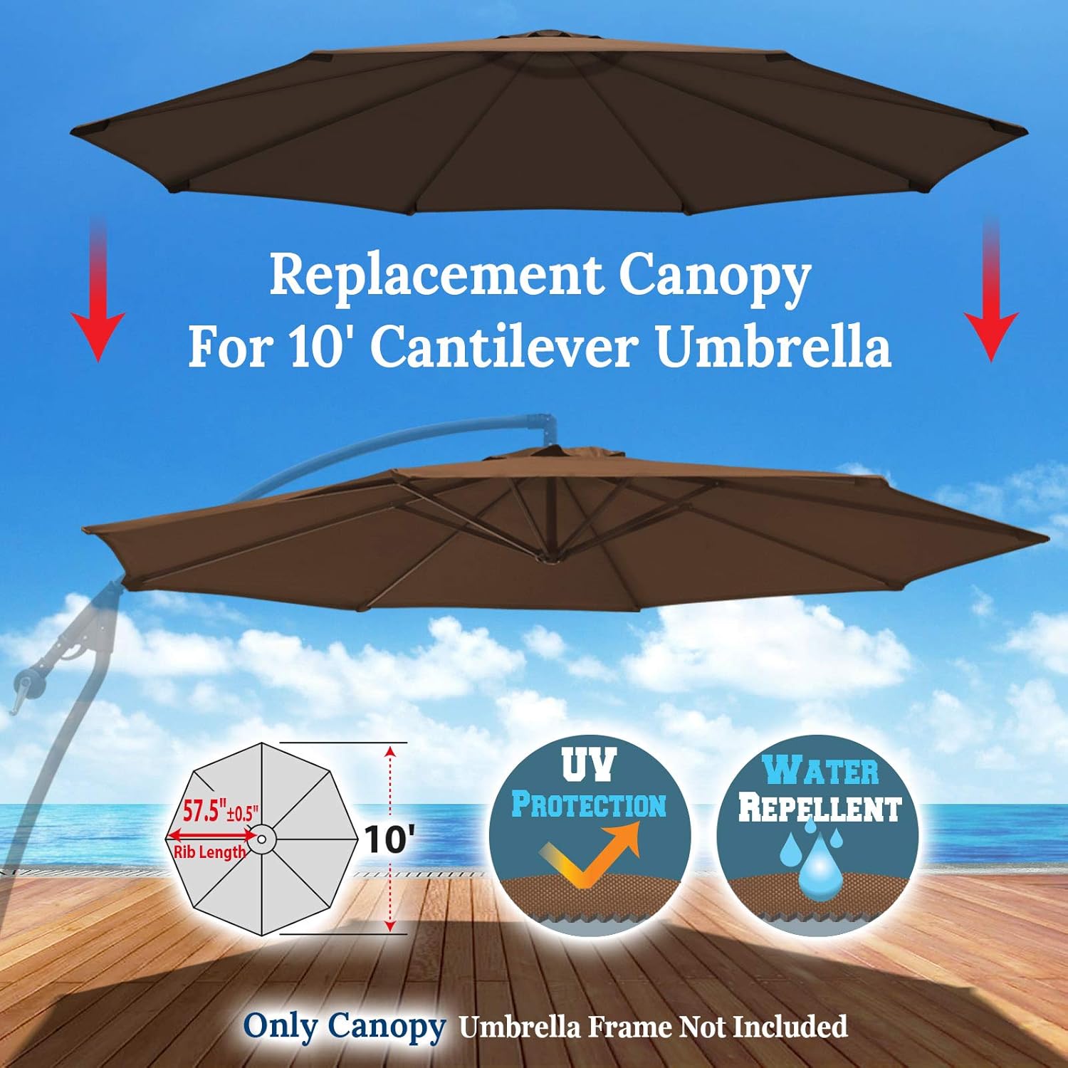 BenefitUSA Replacement Umbrella Canopy for 10ft 8 Ribs (Canopy Only) (Brown)