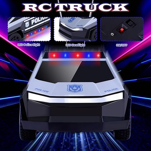 Miniatura 4 de Coche de control remoto, auto de policía de juguete con luces LED y control remoto de 2.4 GHz, camión de juguete para niños, autos RC para niños de