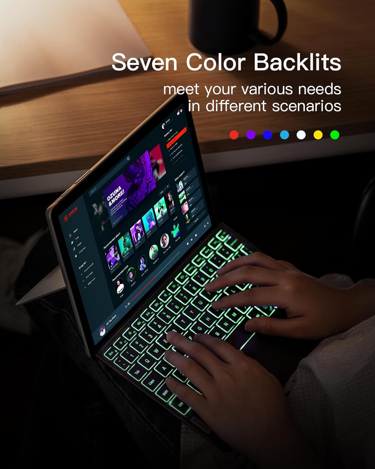 Person placing Surface Go with Inateck KB02028 keyboard into a backpack