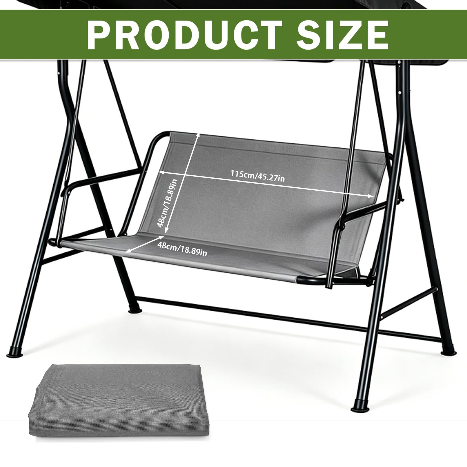 Hollywoodschaukel Ersatzbezug Sitzbezug 900D Oxford Stoff Wasserdicht für 2 3 Sitzer Schaukelauflage Bezug Austauschbar Strapazierfähig für Garten Terrasse (Grau, 115 x 48 x 48 CM)