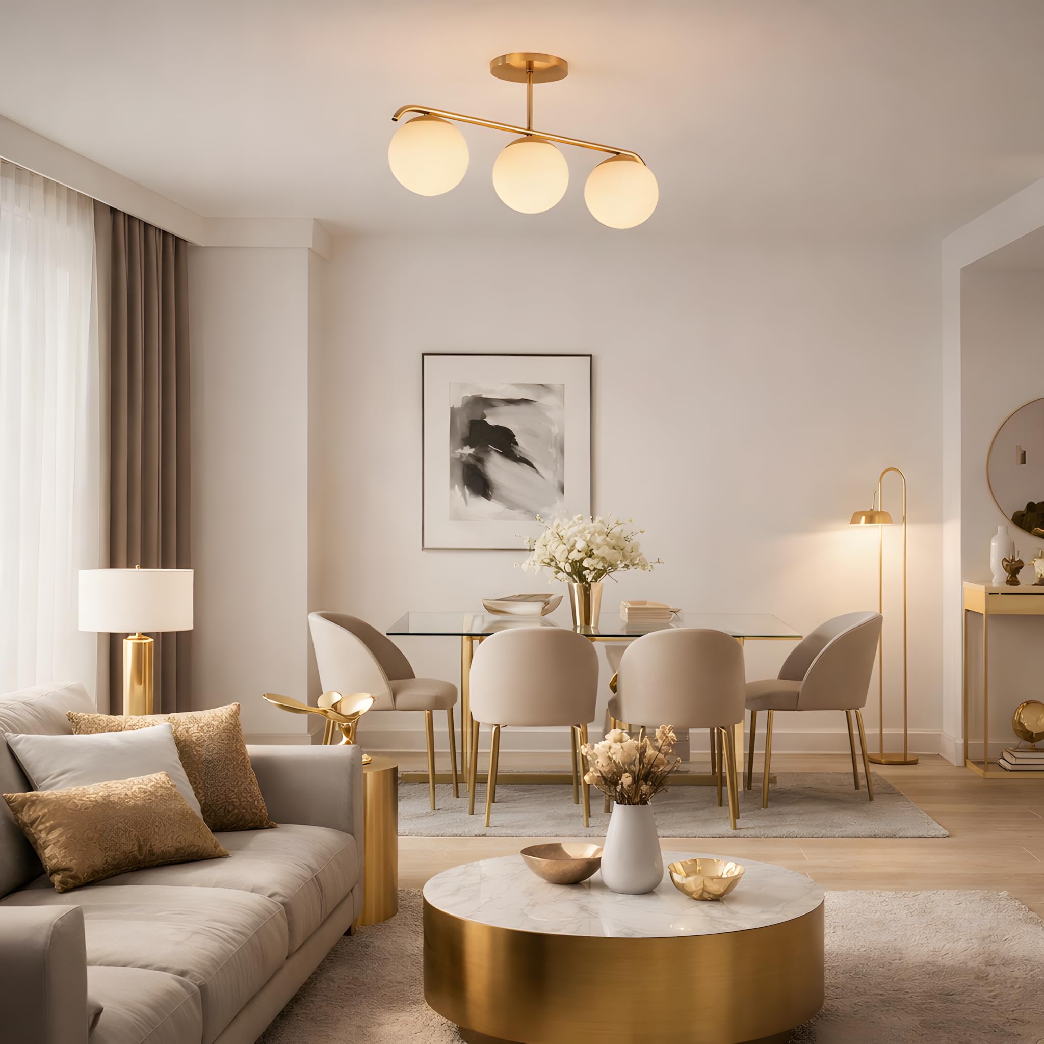 B·LED BARCELONA LED Lampada da soffitto tripla "Tali" con 3 sfere di vetro opalino, 3xE27, stile minimalista moderno, illuminazione diffusa per soggiorno, sala da pranzo o camera da letto, 70 x 30 x