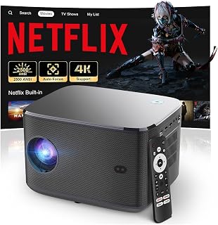 Native 1080P Projector with Official Licensed Netflix, 4K Supported Smart Movie Projector with WiFi and Bluetooth,Auto Focus/Keystone, Sealed Optical Engine for Home Theater & Bedroom
