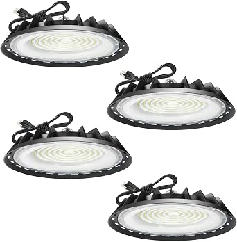 150W Led High Bay Light Commercial Bay Lighting for Warehouse Workshop Barn Gym -5' Cable with Plug,IP65 21000lm 5000k(600W HID/HPS Equivalent) AC 90-277V IP65 4Pack