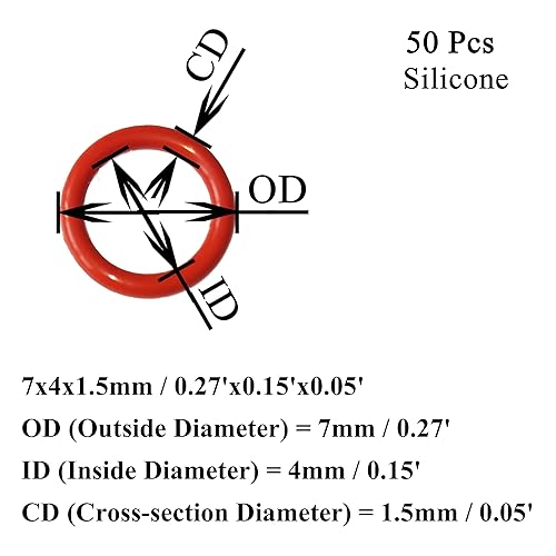 Miniatura 2 de 50 piezas Juntas tóricas de silicona rojas 0.276 in OD 0.157 in ID 0.059 in ancho, junta métrica de sellado VMQ para tapas de tazas, cafetera,