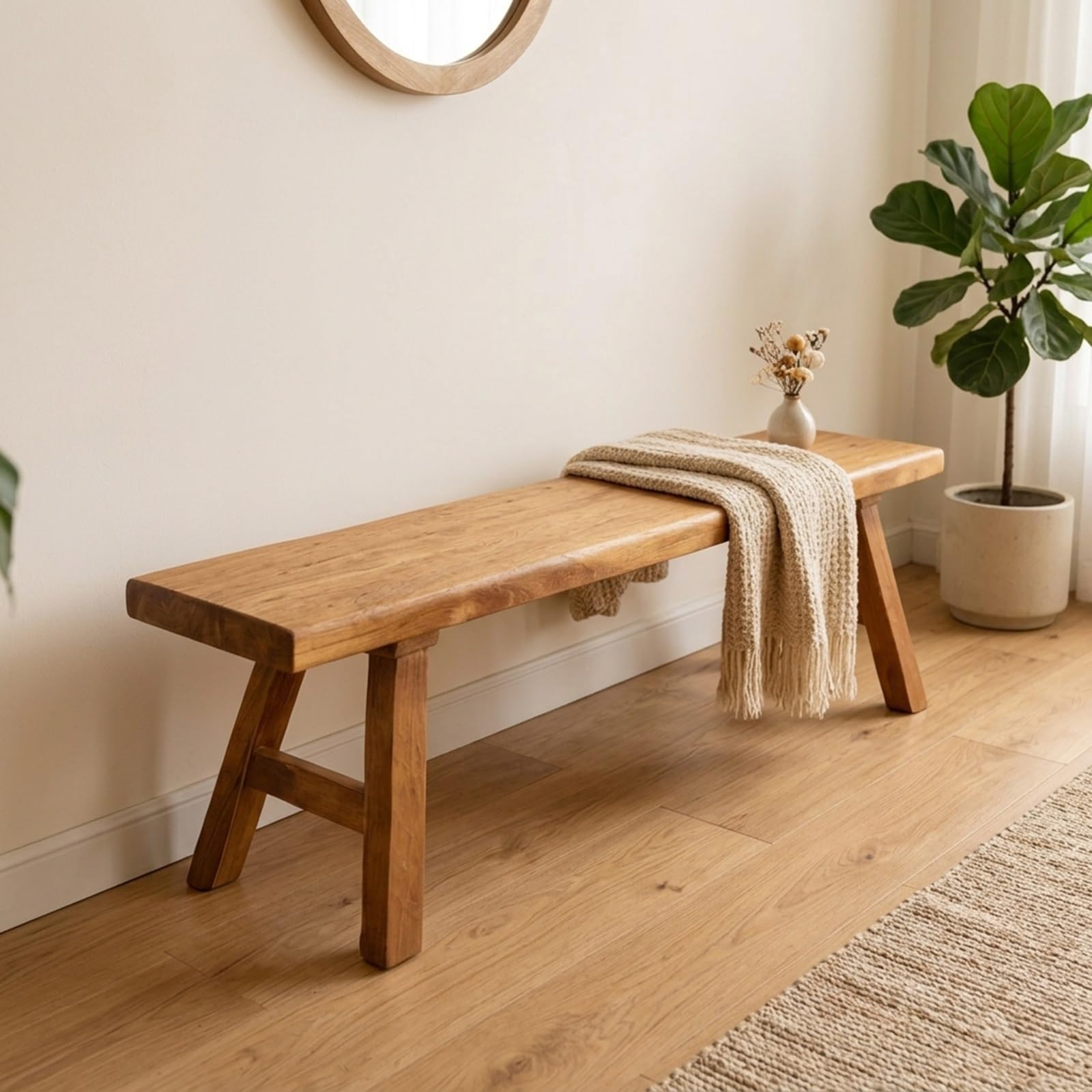 Banco de entrada de cocina de madera natural asiática, Banco de comedor de madera para entrada de estilo rústico, fácil de montar para dormitorio, mesa de comedor, sala de estar, pasillo(120*25*45cm)