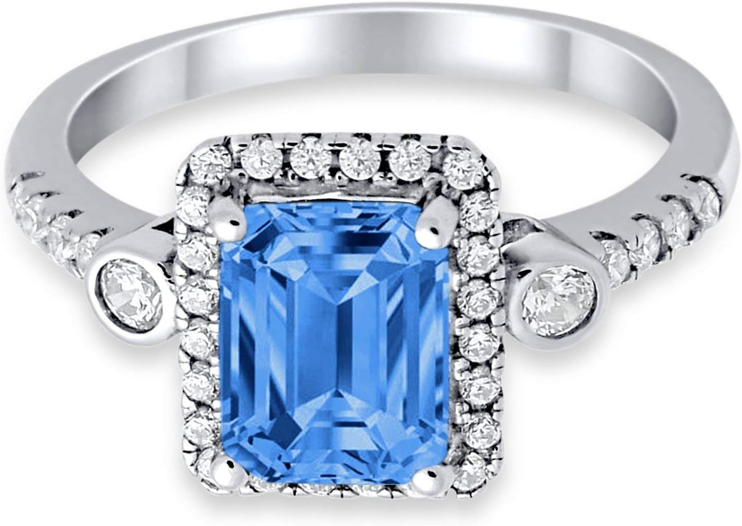 Blue Apple Co. Halo Emerald Cut Wedding Engagement Bridal Promise Ring 925 Sterling Silver Chooe Color