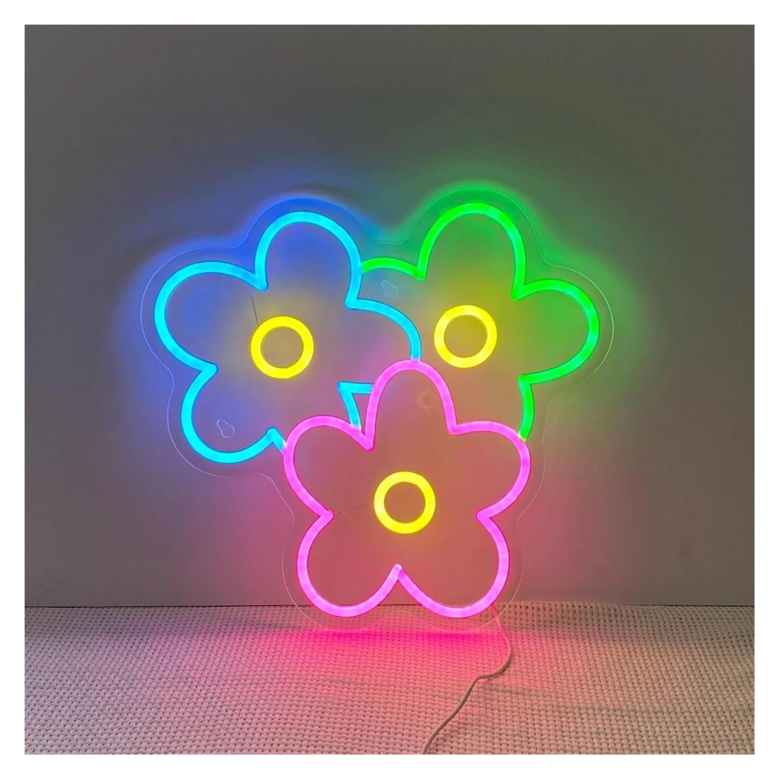 LEMST Signs Lamp Flowers Neon Sign, USB Powered Adjustable Brightness Night Lights for Wall Decoration Three Small Flowers Neon Lights(A,33cmx35cm)