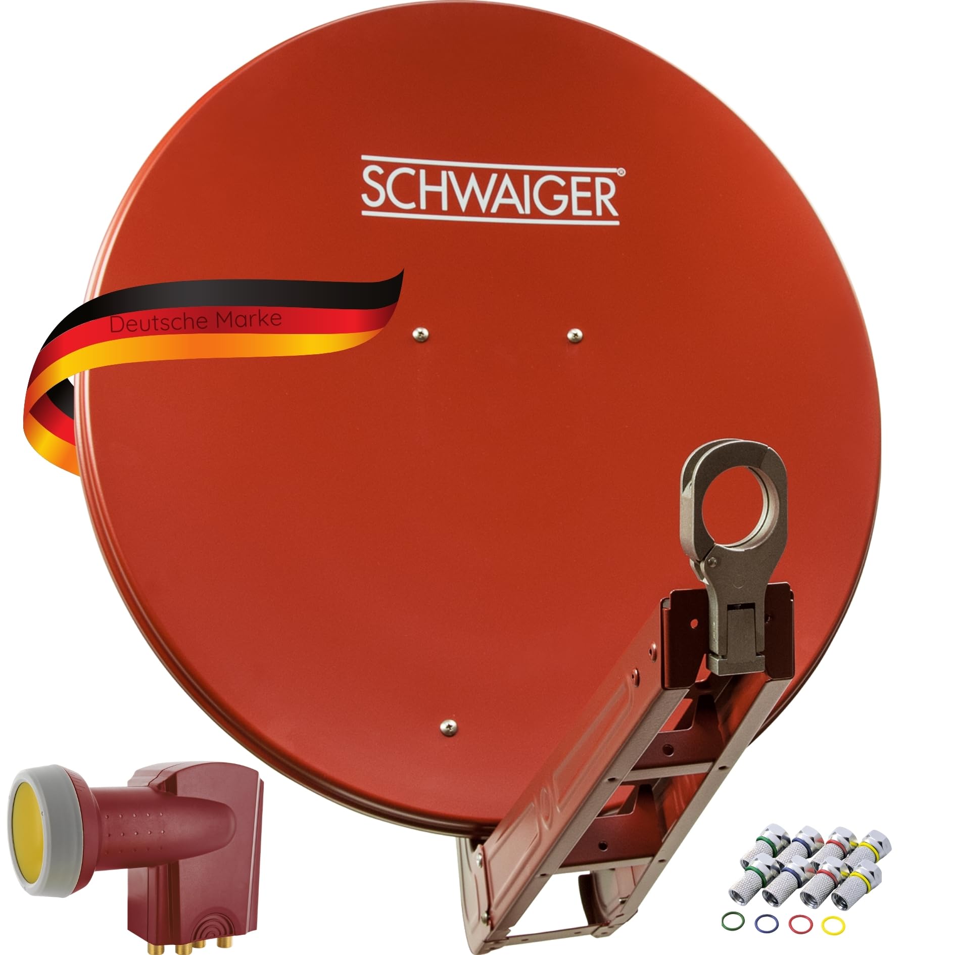 SCHWAIGER 4647 Sat Sistema satélite Set Antena parabólica Quad LNB Digital 8X F-Plug 7mm Sat Antena Aluminio Set Completo Antracita 75 x 80 cm