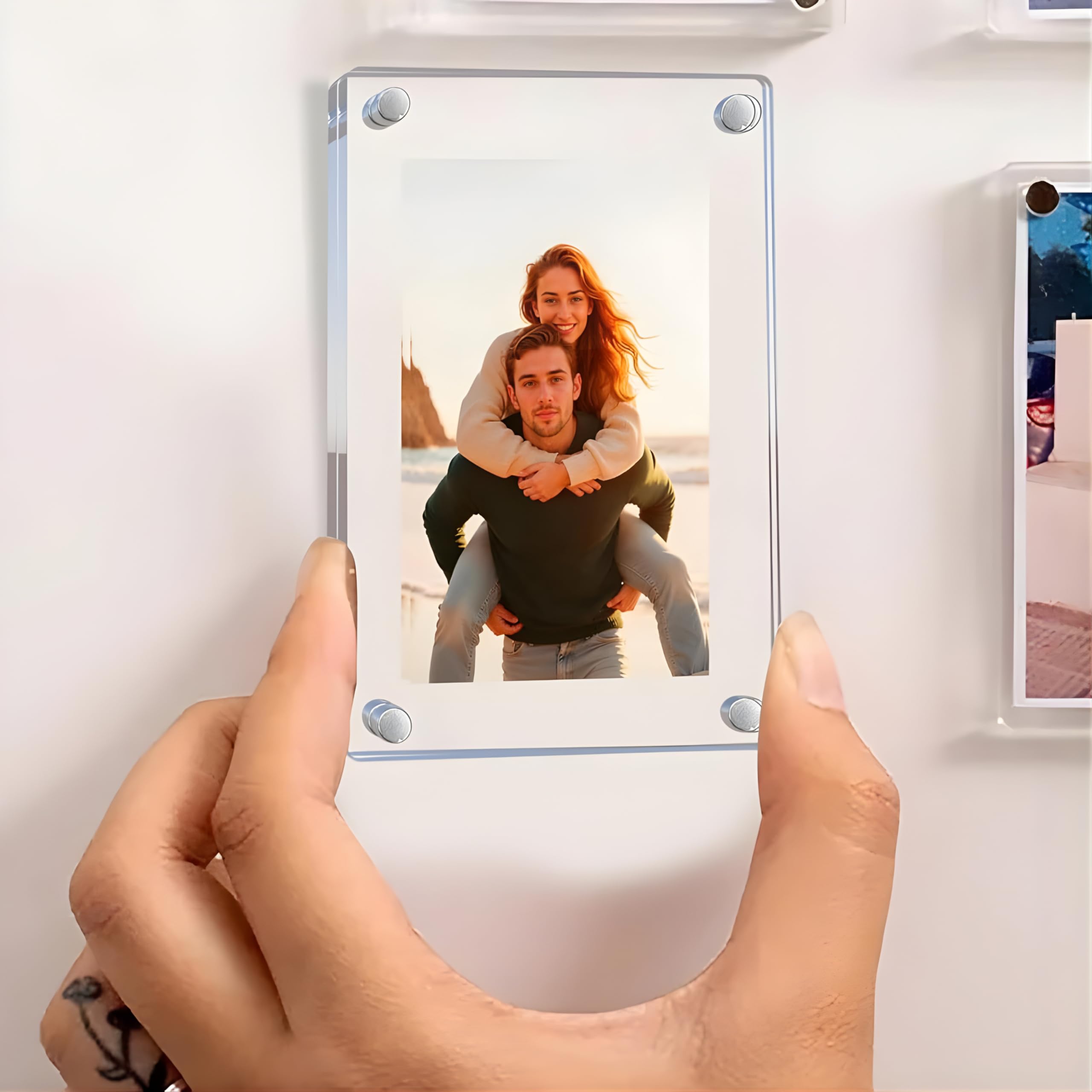 DC ENTERPRISES Acrylic Magnetic Picture Photo Frame 6x9 cm | Double-Sided Fridge Magnet Display for Polaroid & Instax Mini | Picture Holder for Refrigerator, Locker, Office & Home Décor (Set of 1) 1