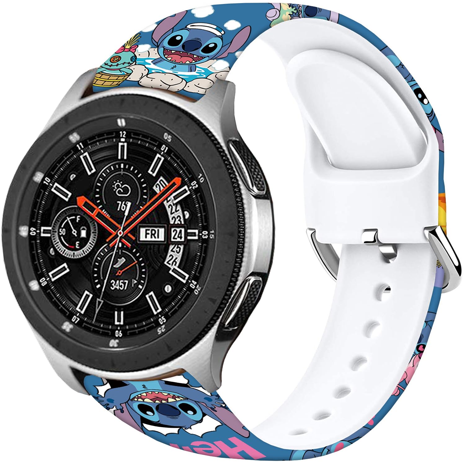 Sjiangqiao Stitch Holiday Pink Couple Bands Compatible with Samsung Galaxy Watch 5/Watch 4/Watch 42mm/Watch 3 41mm/Active 2 44mm/Active 40mm/Gear Sport/S2 Classic/TicWatch 2 Fancy 20mm Cartoon Strap