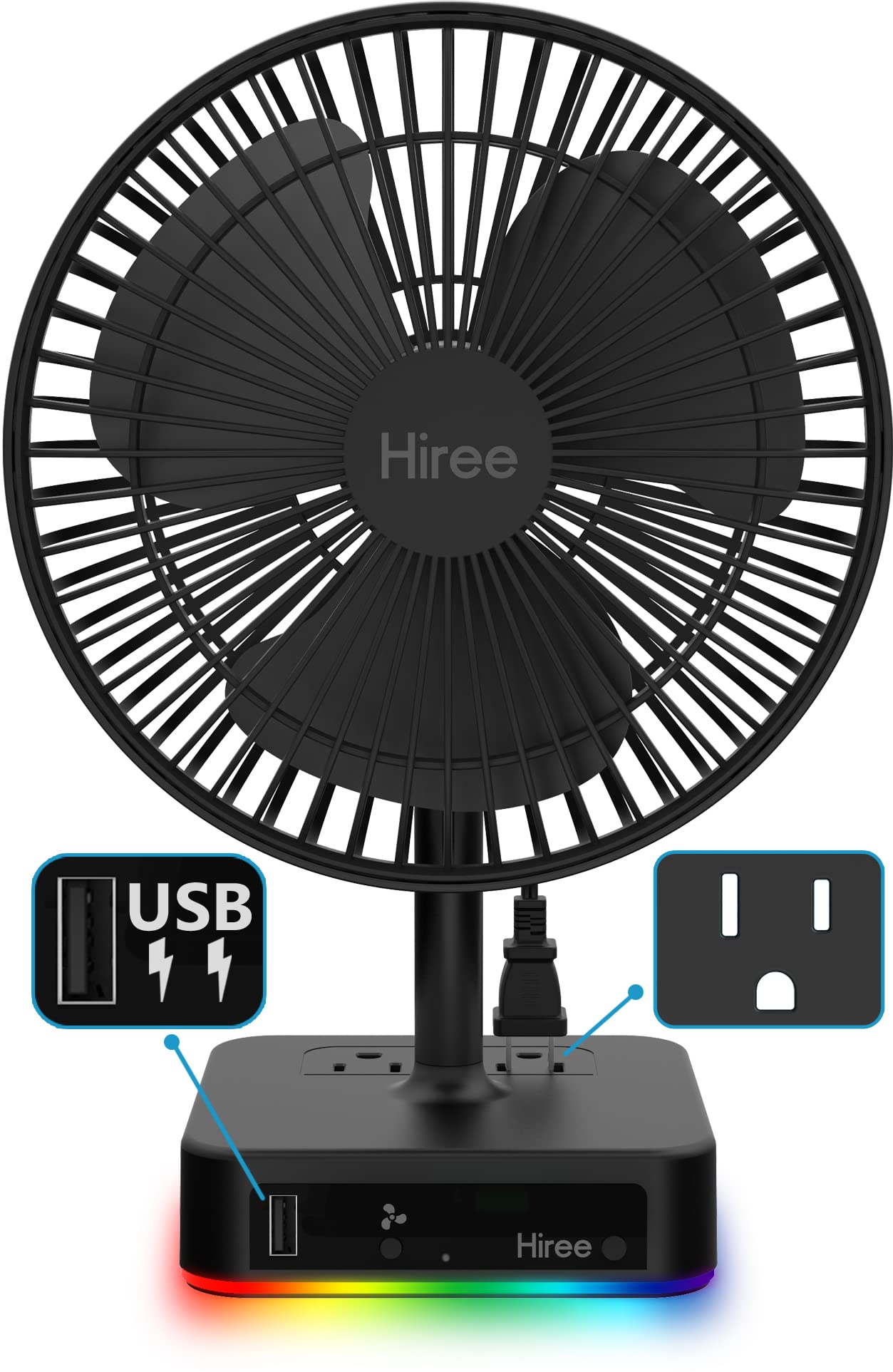 Buy Hiree Table Fan with LED Lights, Quiet Air Circulator Desk Fan with