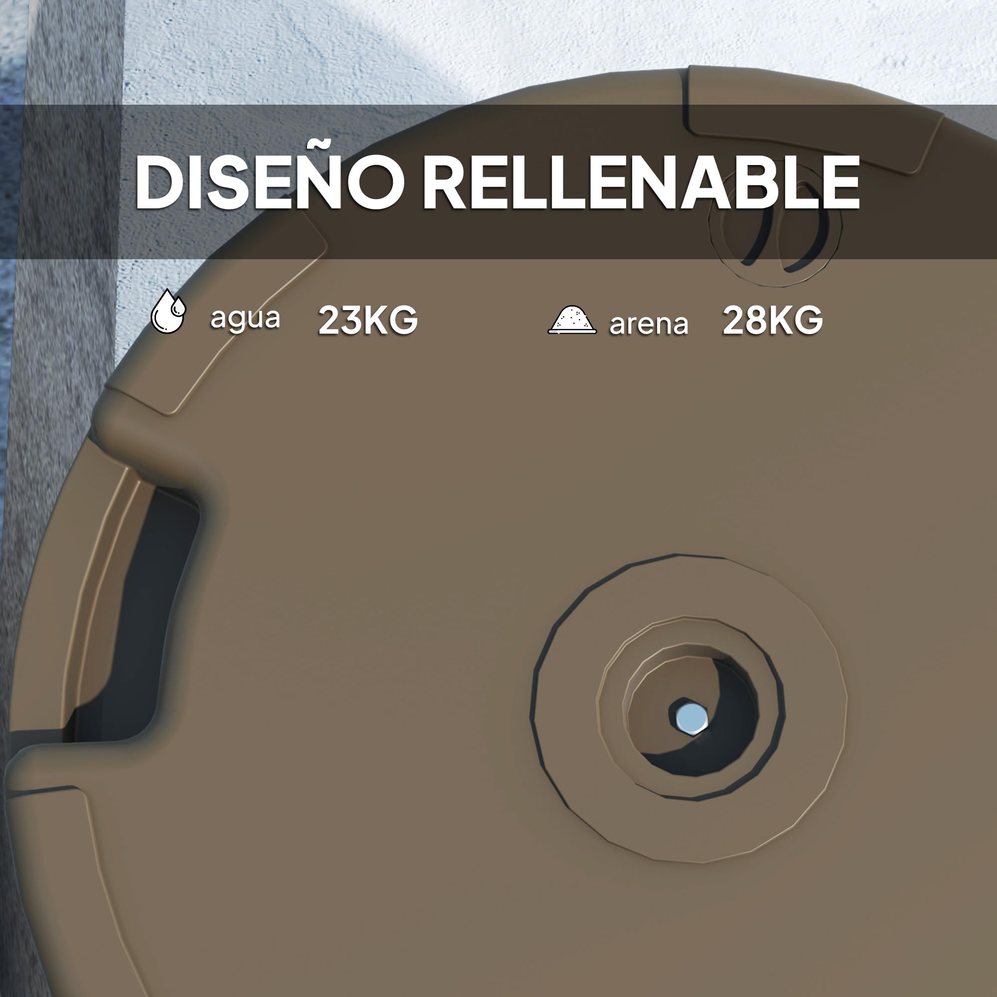 Outsunny Base para Sombrilla Redonda, Pie, Rellenable 28 kg o 23 L, Marrón