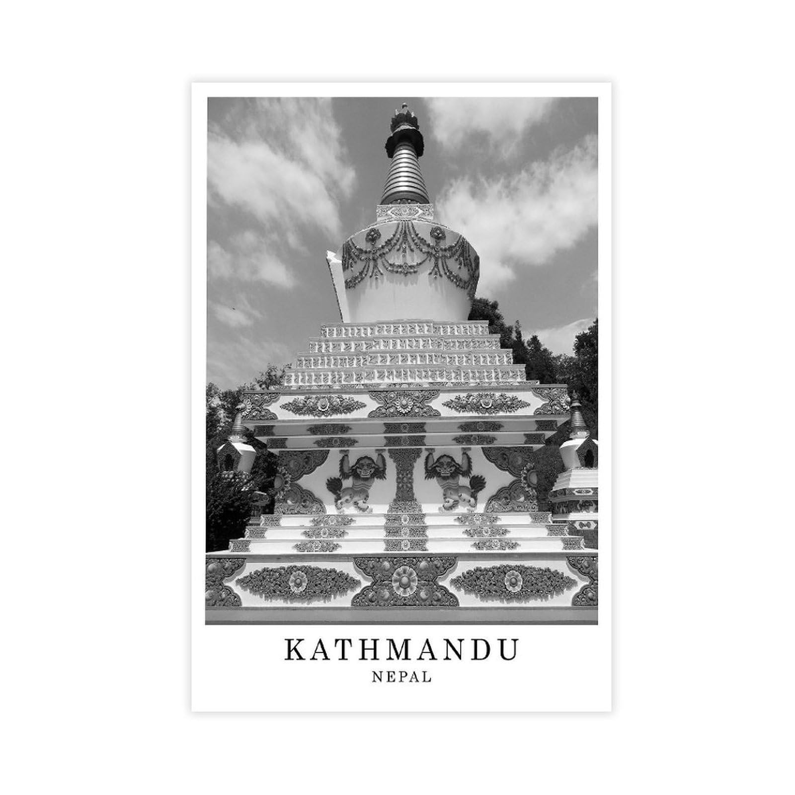 HEYANM Kathmandu Nepal Travel Poster Black And White City Poster Kathmandu Wall Art Print Minimalist Landmark Wall Décor Gift Jpg Canvas Poster Bedroom Office Room Decor Gift Unframe
