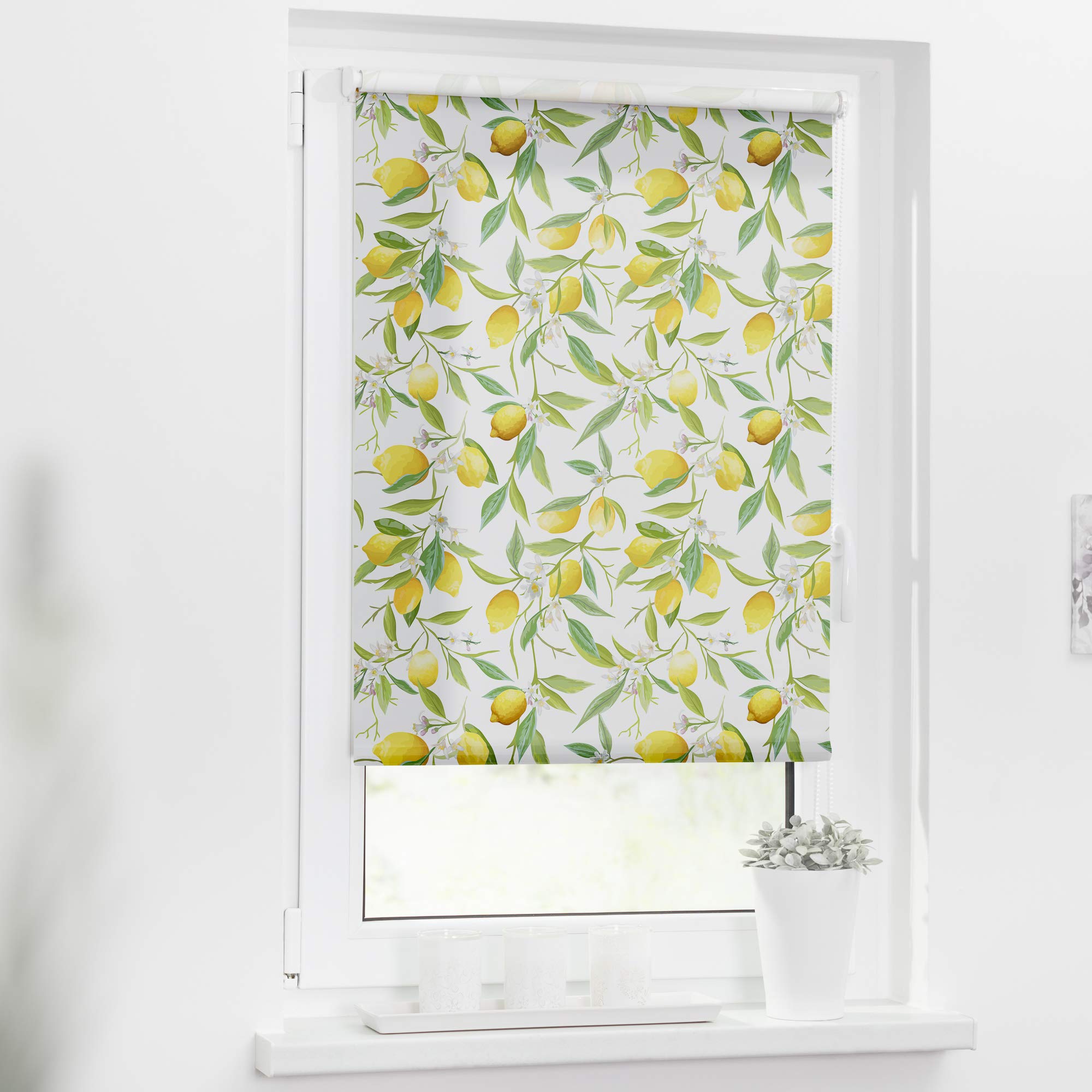 Lichtblick Klemmfix Tageslicht-Rollo mit Motiv, ohne Bohren, Blickdicht, Seitenzugrollo, Made in Germany, Limone - Gelb Grün 70 cm x 150 cm (B x L)