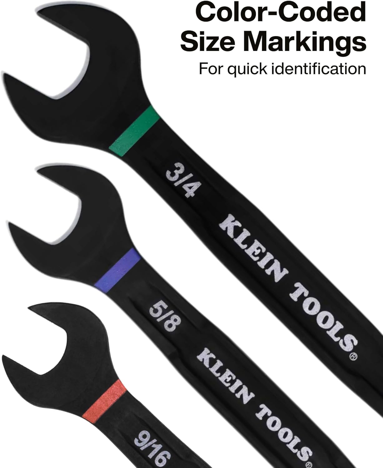 KLEIN TOOLS 69508 SAE Ratcheting Combination Wrench Set, 8-Piece, Slide-Lock 90-Tooth Ratchet, I-Beam Handle, Color-Coded Size Markings, Roll Pouch Storage
