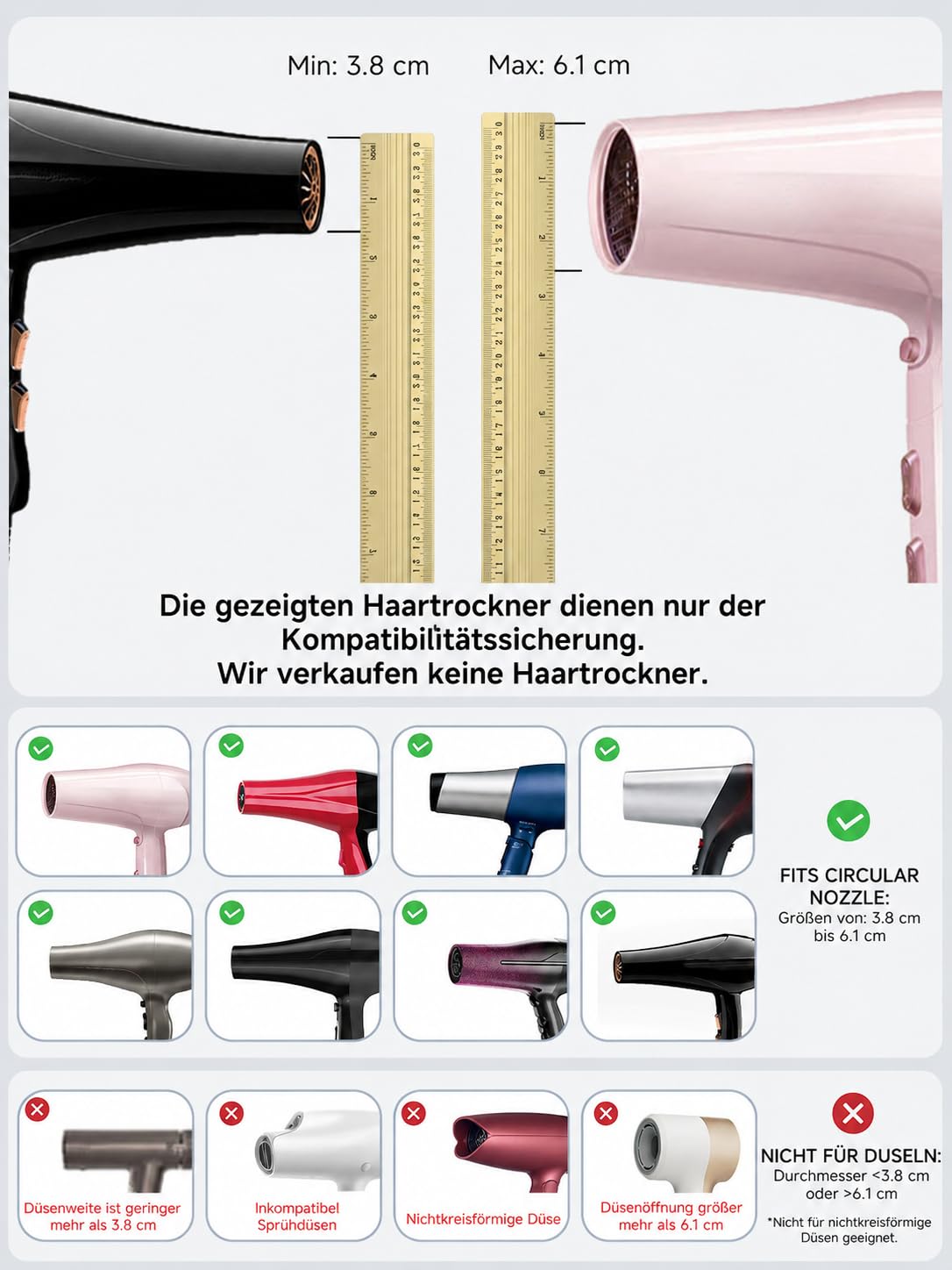 Diffusor Aufsatz Föhn, Diffuser Föhn, Universal Haar Diffusor Anpassungsfähig für Trockner mit Düse D = 3,8-6,1 cm für lockiges oder welliges Haar Styling Maximales Volumen ohne Frizz, Schwarz