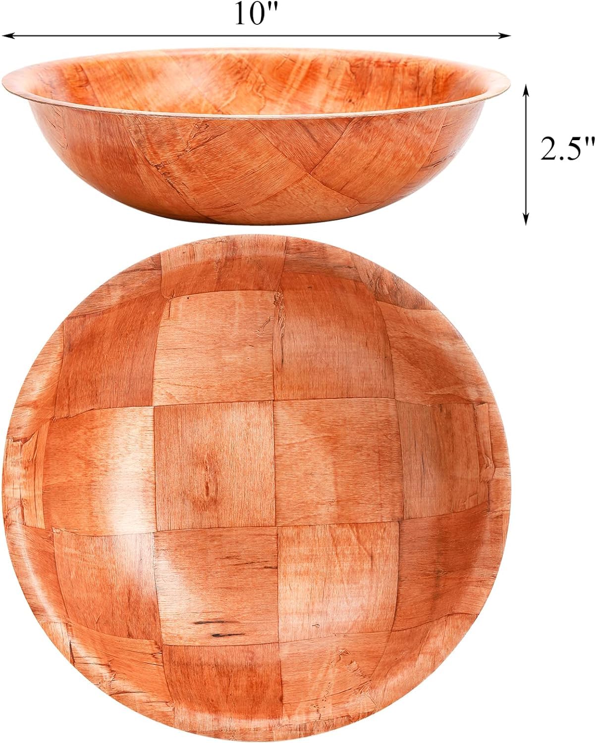 Fonteme|Winco 10-inch Wooden Serving Bowl, Set Of 6 | Round | Stackable | EZ To Wash | Great For Salads, Fruits, Snacks, And More [6PK]