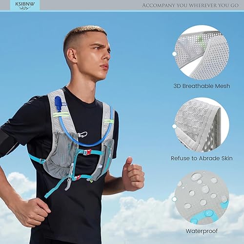 Miniatura 2 de KSIBNW Mochila de hidratación para correr, mochila de hidratación ligera con vejiga de agua de 1.5 L, transpirable y resistente al sudor, mochila