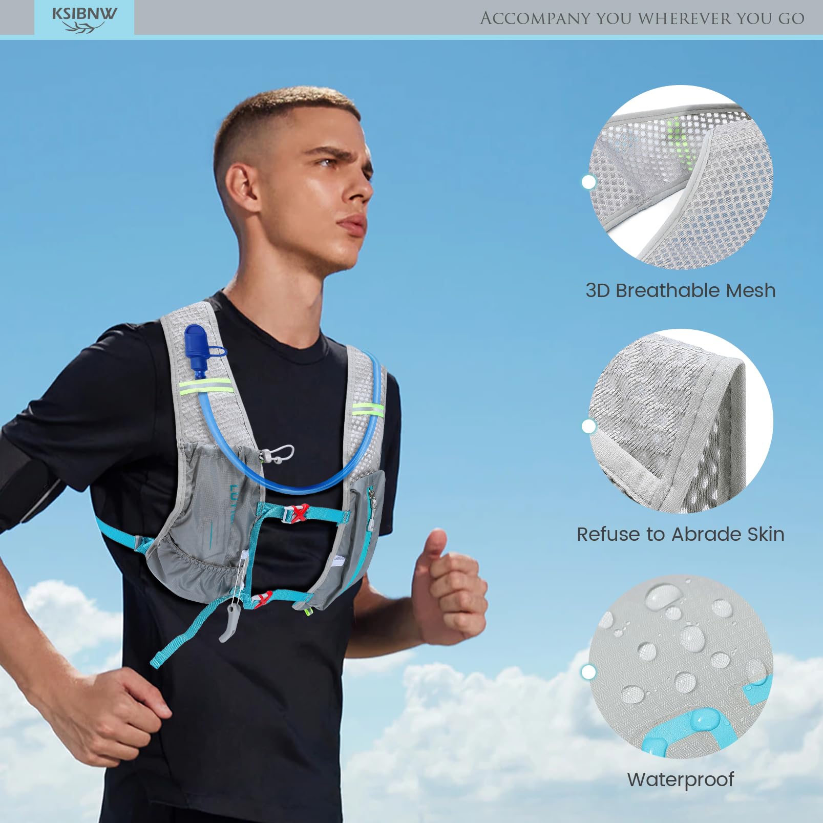 KSIBNW Running Hydration Vest Backpack, Lightweight Hydration Backpack with 1.5L Water Bladder Breathable and Sweatproof Running Rucksack Bladder Bag for Running Cycling for Women Men, Grey
