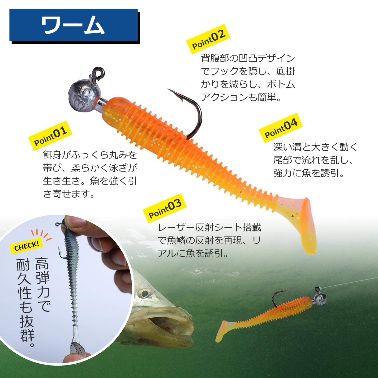 Amazon.co.jp: ワーム ルアー ルアーセット ジグヘッド 100個セット