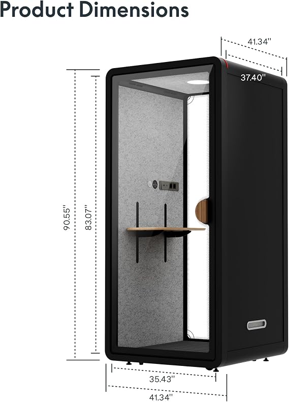 SANODESK Office Pod Phone Booth, Soundproof Enclosure for Private Calls and Meetings (Black,Solo)
