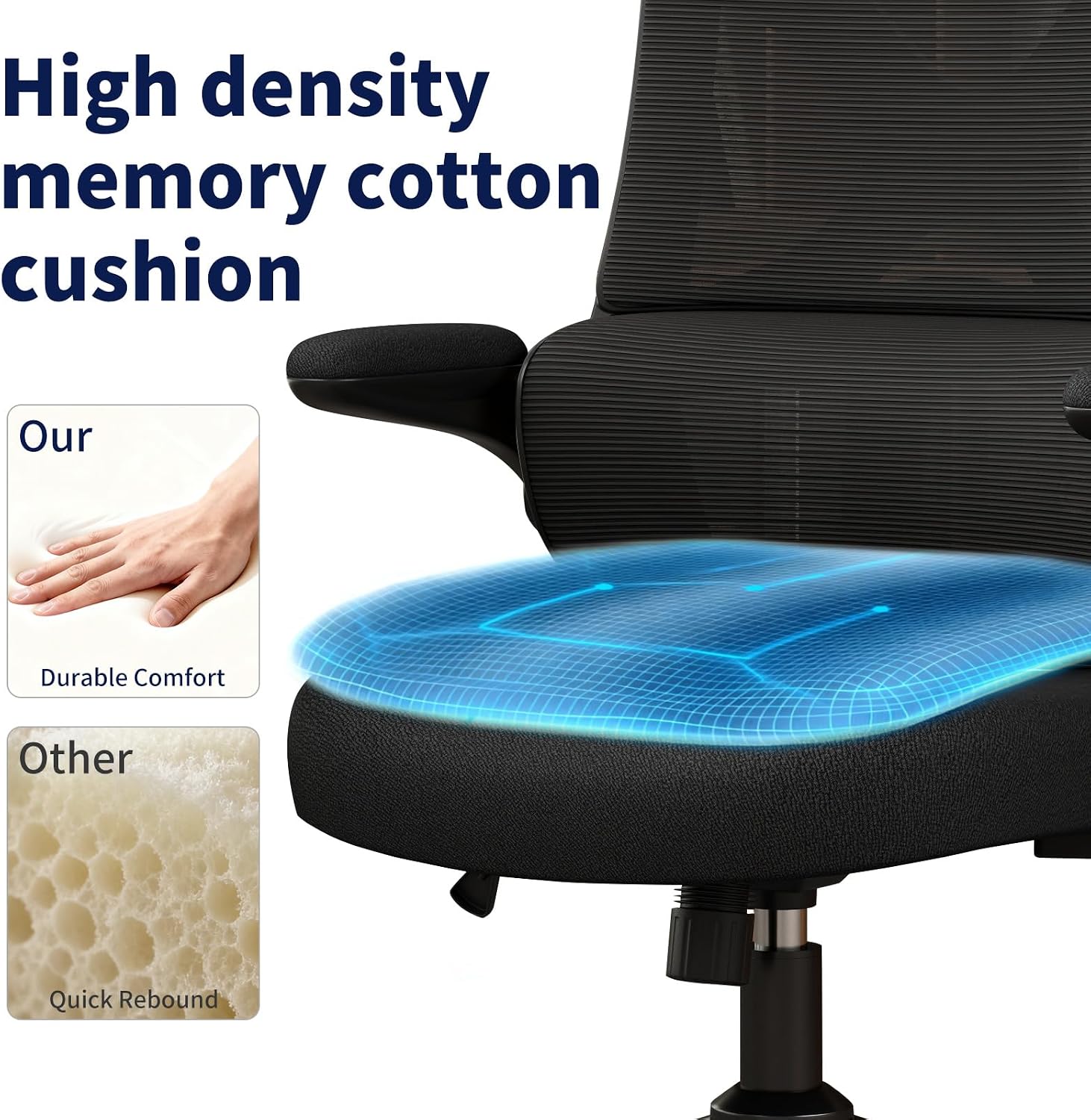 Ergonomic Office Chair - Desk Chair with Adjustable Headrest Lumbar Support Computer Chair - Mesh Comfy Chair with Flip-up Armrests - Gaming Chairs for Adults Home Office (Black+Black)