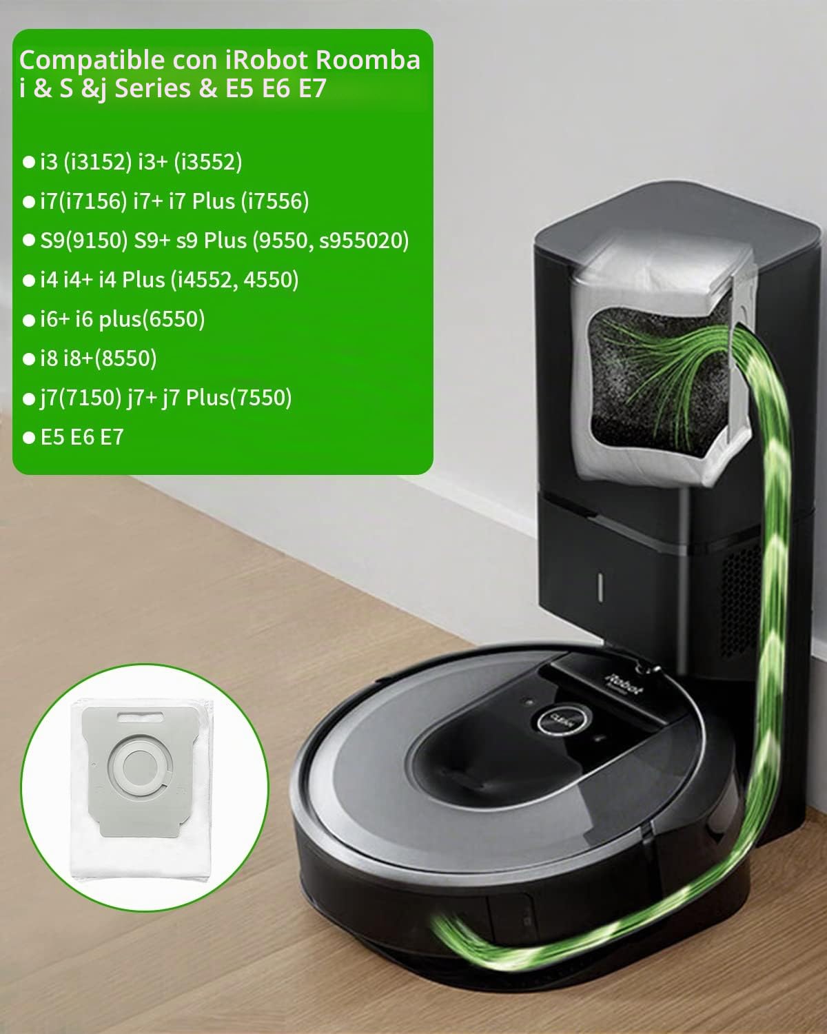 12 Bolsasde Repuesto para iRobot Roomba i7 i7+ i7 Plus i3 i3+ i4 i4+ i6 i6+ i8 i8+ j7 j7+ S9 S9+ E5 E6 E7, Accesorios Bolsas de Aspiradora para Roomba Modelos Automática Clean Base