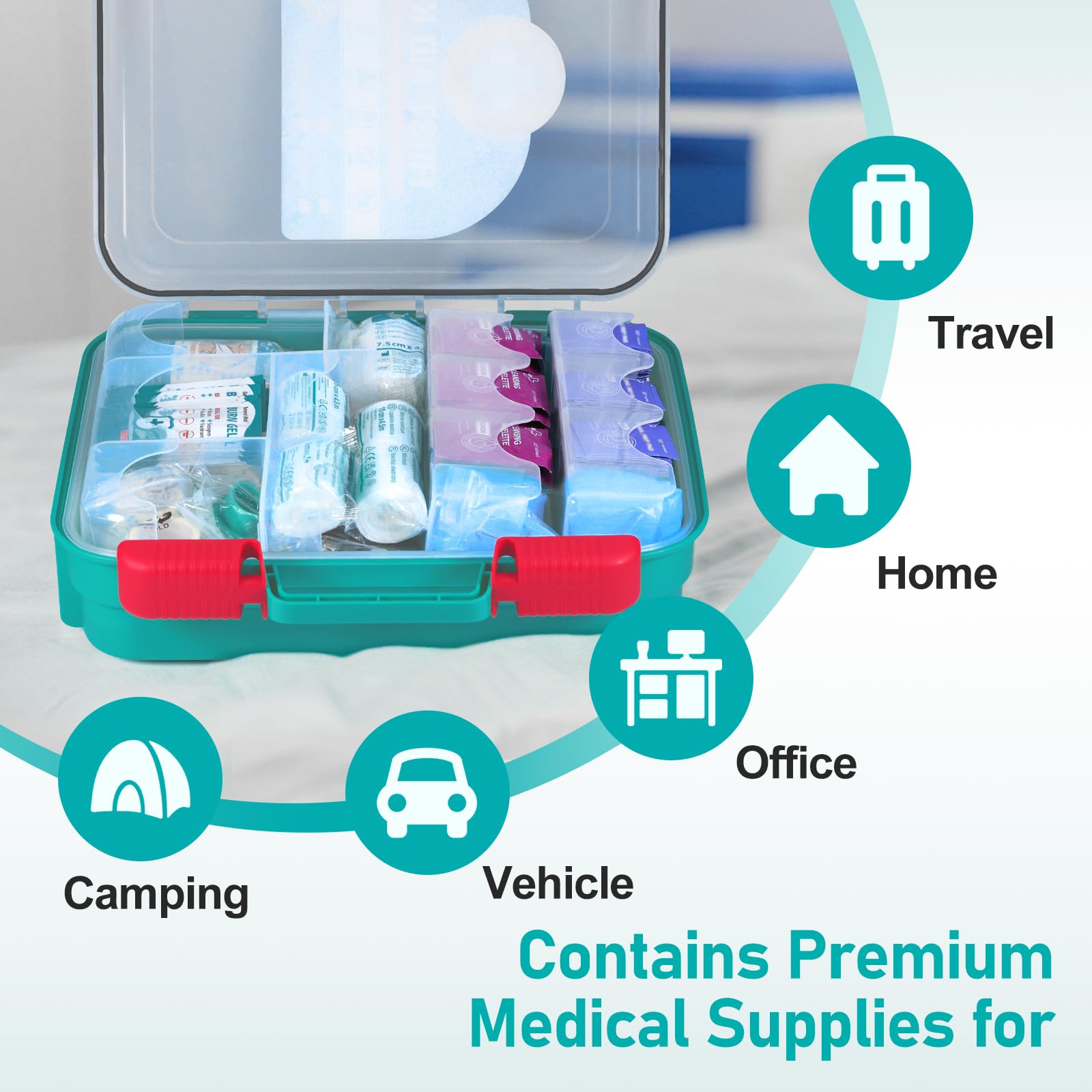 General Medi Kit de premiers secours professionnel 420 pièces – Boîte de premiers secours rigide – Contient des fournitures médicales de qualité supérieure pour voyage, maison, bureau, véhicule