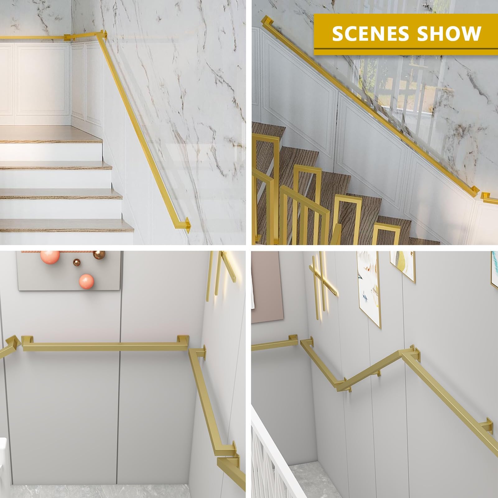30–600 cm Handlauf für Treppen im Innen- und Außenbereich, Treppengeländer, Handläufe aus Schmiedeeisen, Sicherheitshaltegriff mit Wandhalterungen und Metallschrauben (Gold, 2,6 Fu