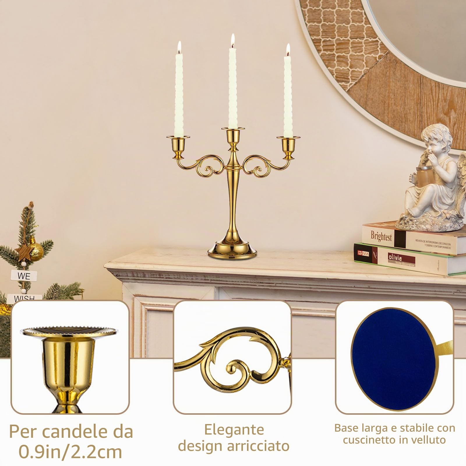 Sziqiqi Candelabro oro, Candelabri In lega di zinco, Candelabro 3 braccia della cena a lume di candela, ornamento casa creativo