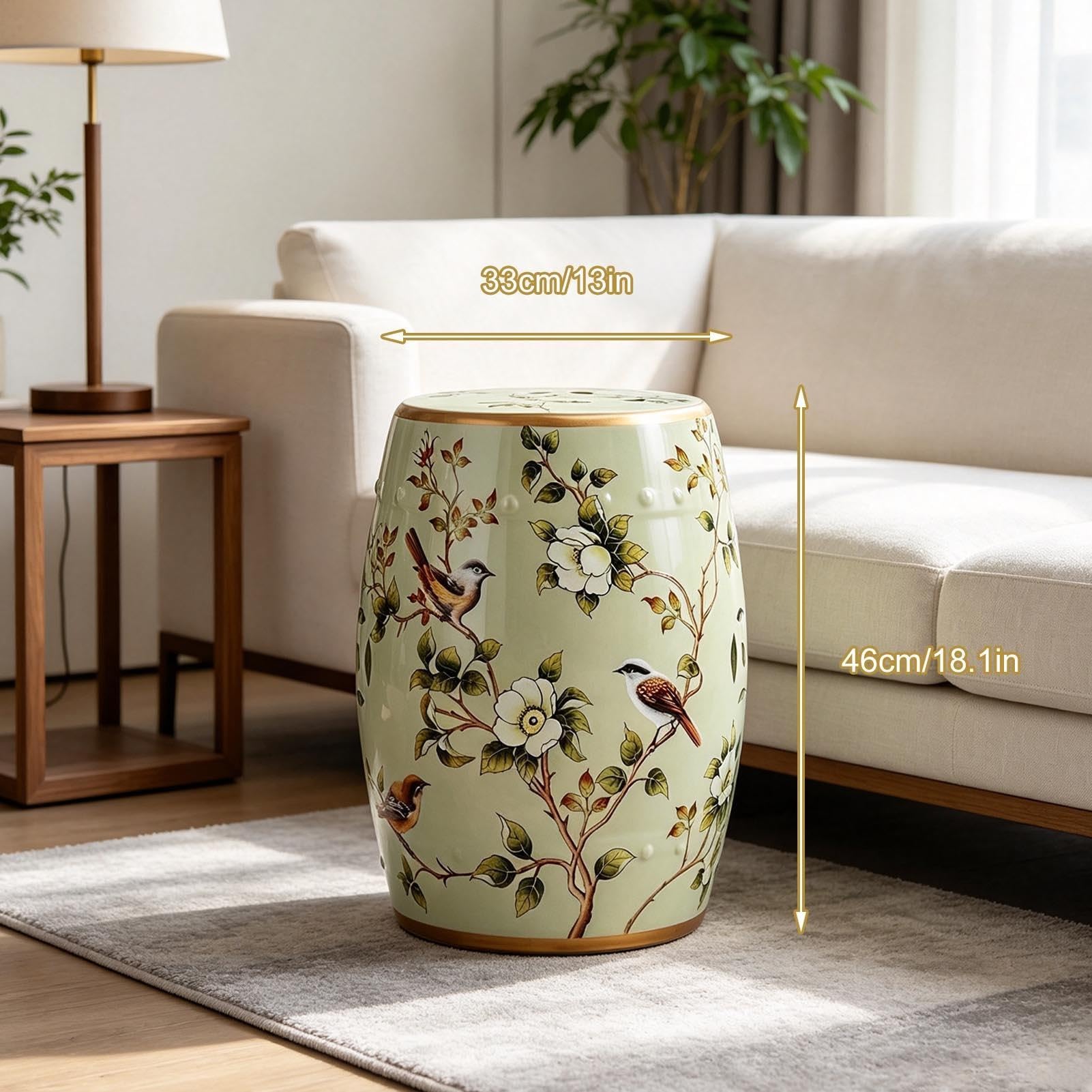 Dekoracyjny Ceramiczny Stołek Ogrodowy, Szkliwiony, Ręcznie Malowany Kwiat I Ptak Stołek Do Bębna Do Salonu, Balkonu, Dziedzińca Ogrodowego, Trawnika Wewnątrz I Na Zewnątrz(Color3)