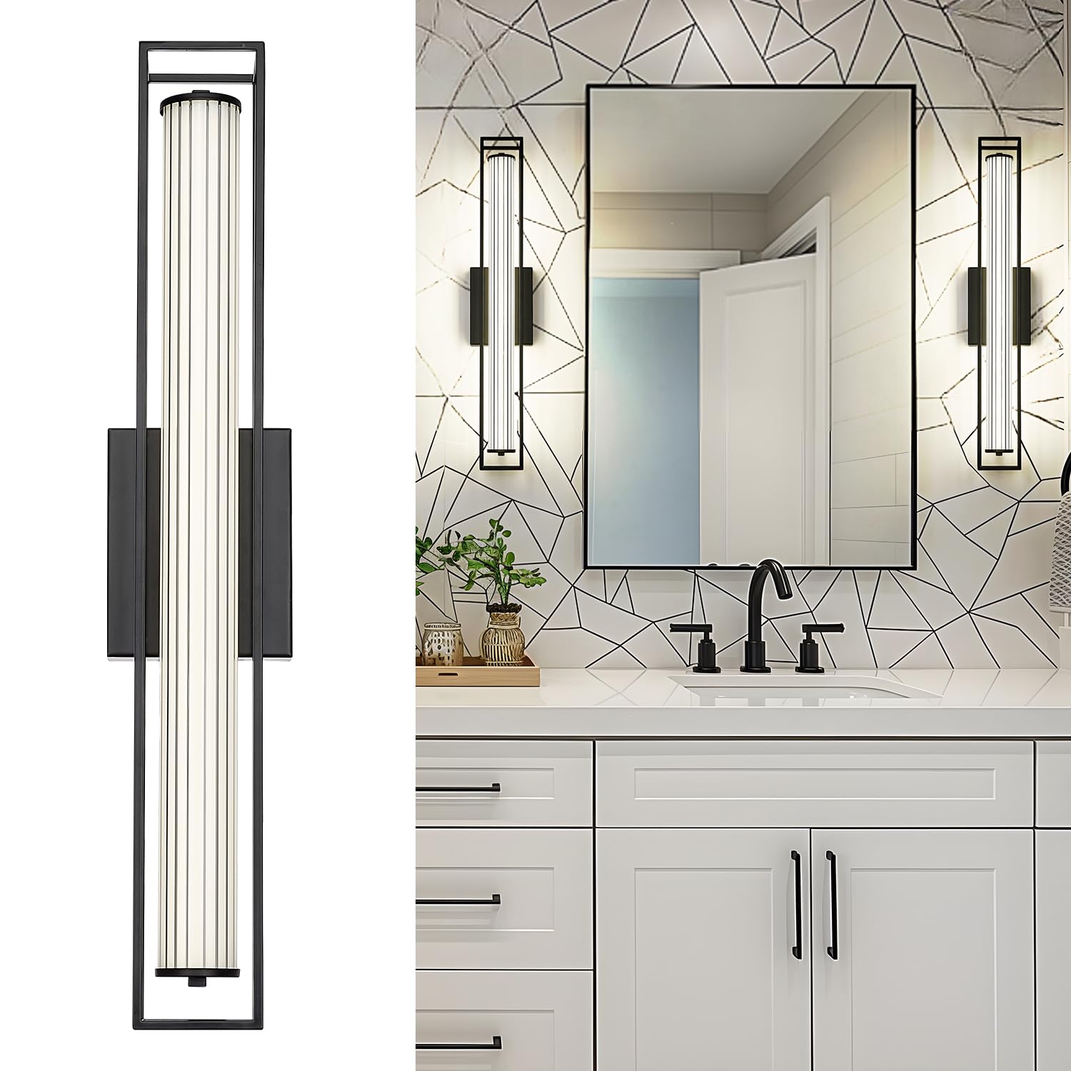 kudos Black Wall Sconce, 24 inch LED Wall Lights with Anti-Rust Black ...