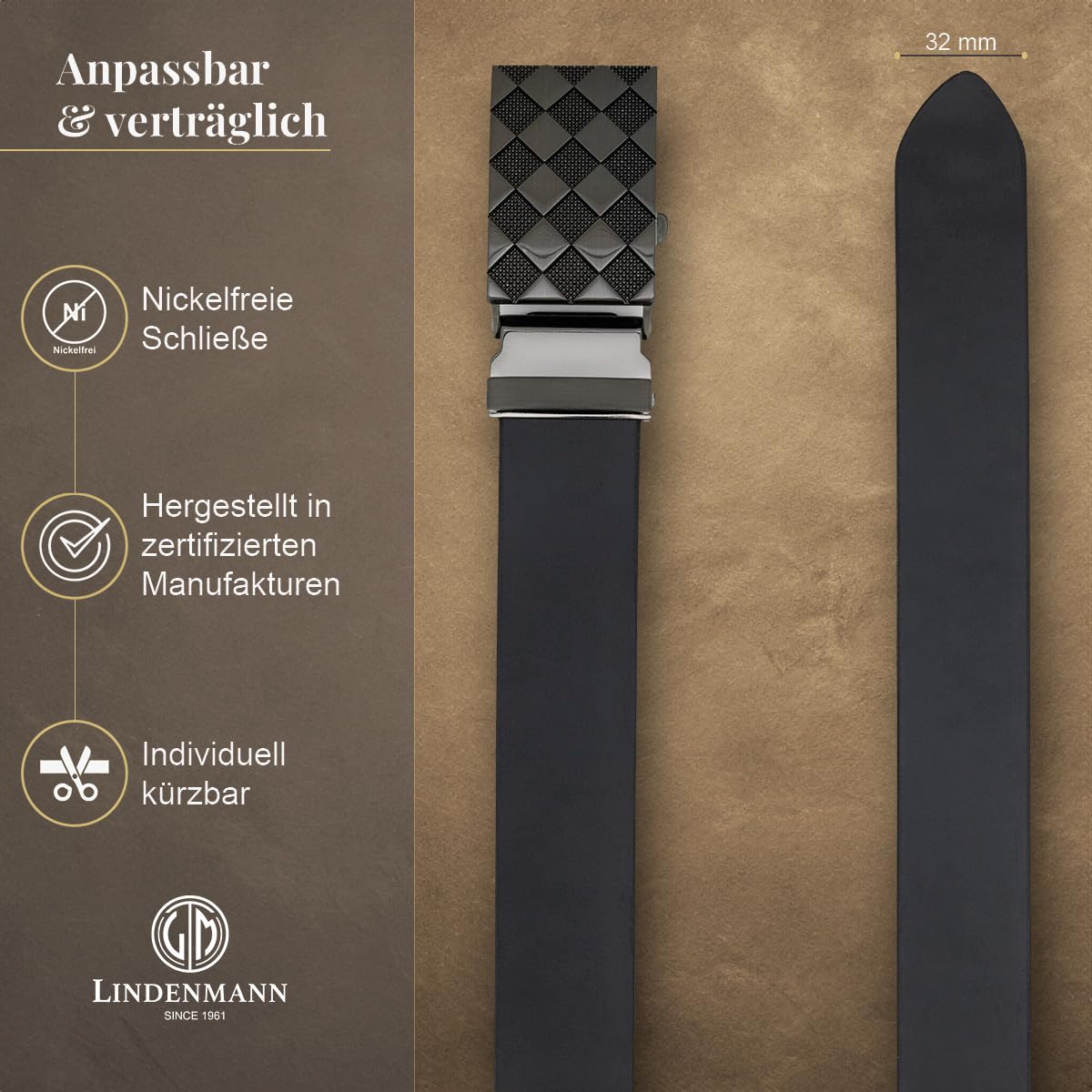 LINDENMANN Automatik-Gürtel Herren Echt-Rindleder schwarz