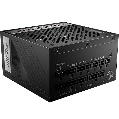 MSI MPG A1000G PCIE5 Power Supply Unit, UK Plug - 1000W, 80 Plus Gold Certified, Fully Modular ATX 3.0, PCIe 5.0 GPU Support, Japanese 105°C Capacitors, 0% RPM Mode, Flat Cables - 10 Year Warranty - 1000W PCIE5 - MPG GOLD