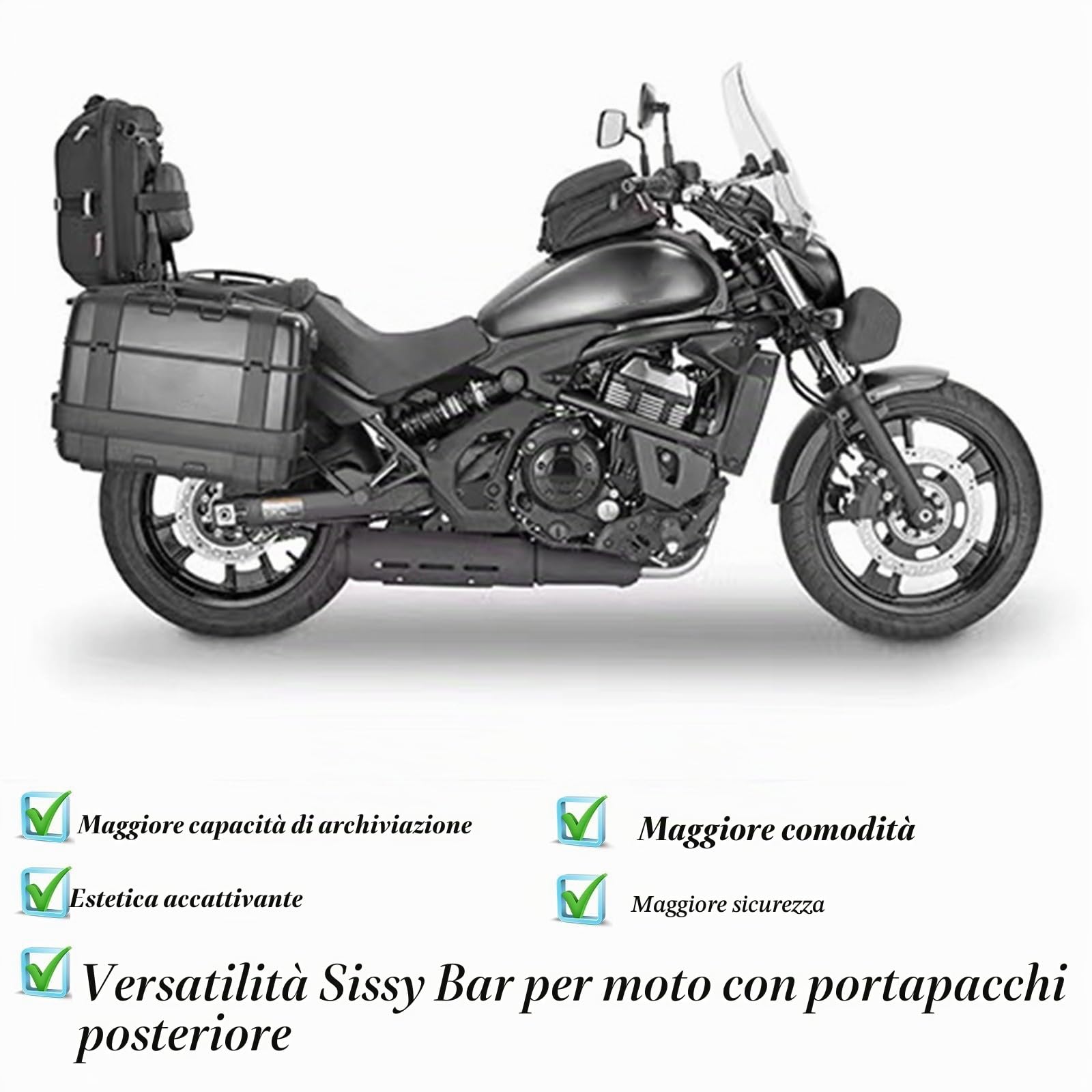 Schienale Sissy Bar per Moto con Portapacchi Posteriore per Kawasaki Vulcan S 650 VN650 Supporto per Top-Box Supporto Esteso Poggiaschiena Posteriore per Passeggero