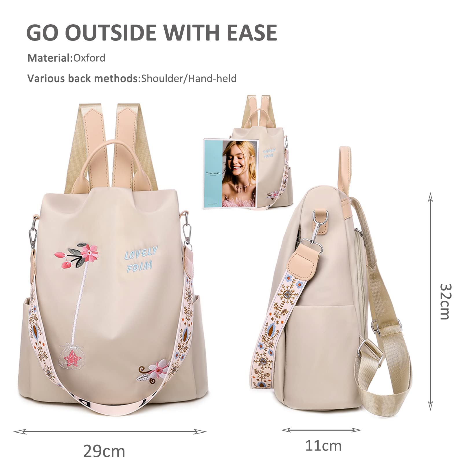NICOLE & DORIS Sac à Dos Femme Décontracté Antivol Chic Léger - Sac à Main Bandoulière pour École et Voyage - Kaki