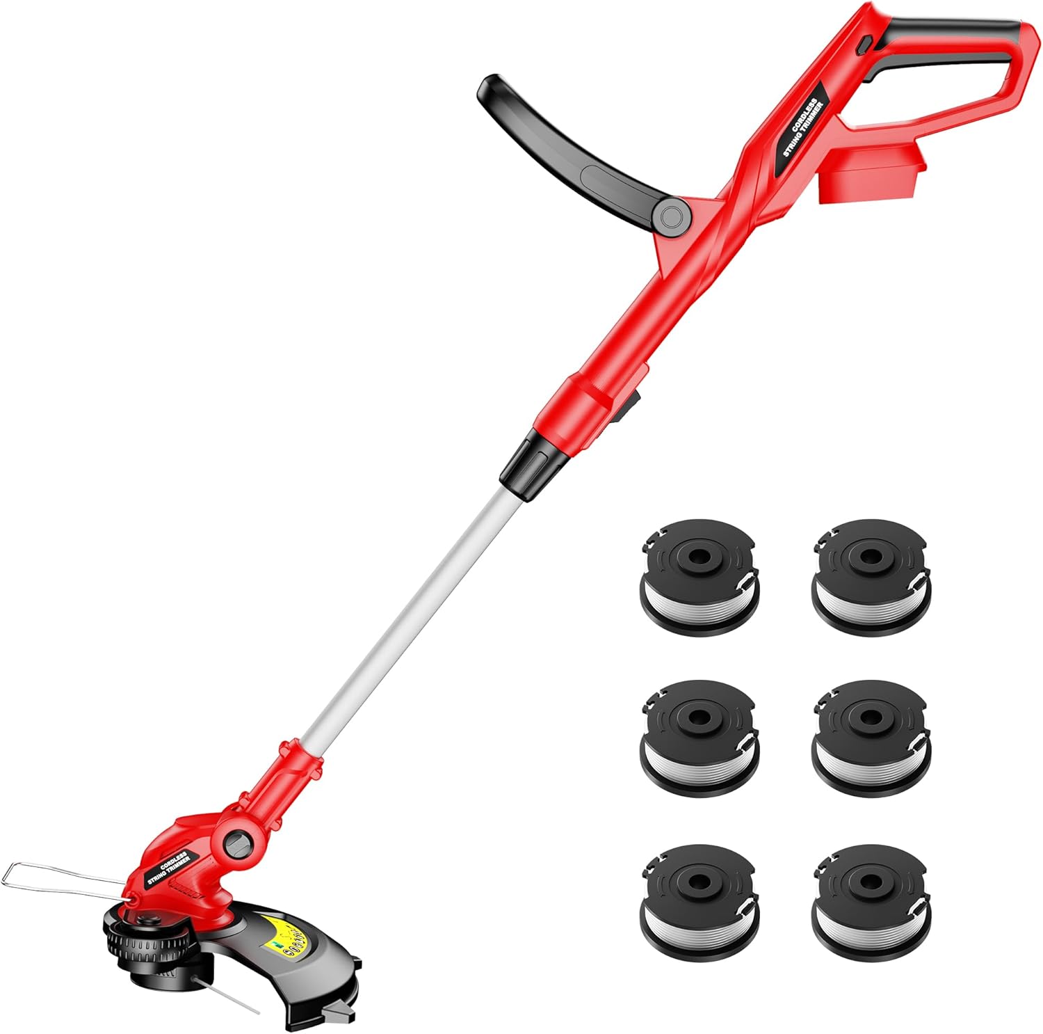 Cordless String Trimmer Compatible with Milwaukee M18 18V Battery, 12-Inch Weed Wacker Cordless, Auto Line Feed, Electric Weed Eater Battery Powered, Grass Trimmer w/ 6 Line Spools (Tool Only) Red (Compatible with Milwaukee M18)