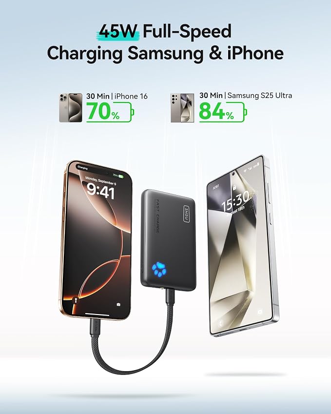 INIU 45W Power Bank, Slimmest 10000mAh Portable Charger with Build in USB-C Cable miniatura 5