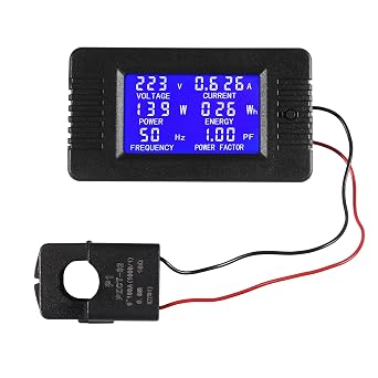 AC Digital Meter, AC 80-260V 100A LCD Display Digital Current Voltage Power Energy Frequency Power Factor Multimeter Ammeter Voltmeter 100ASplit Core Current Transformer