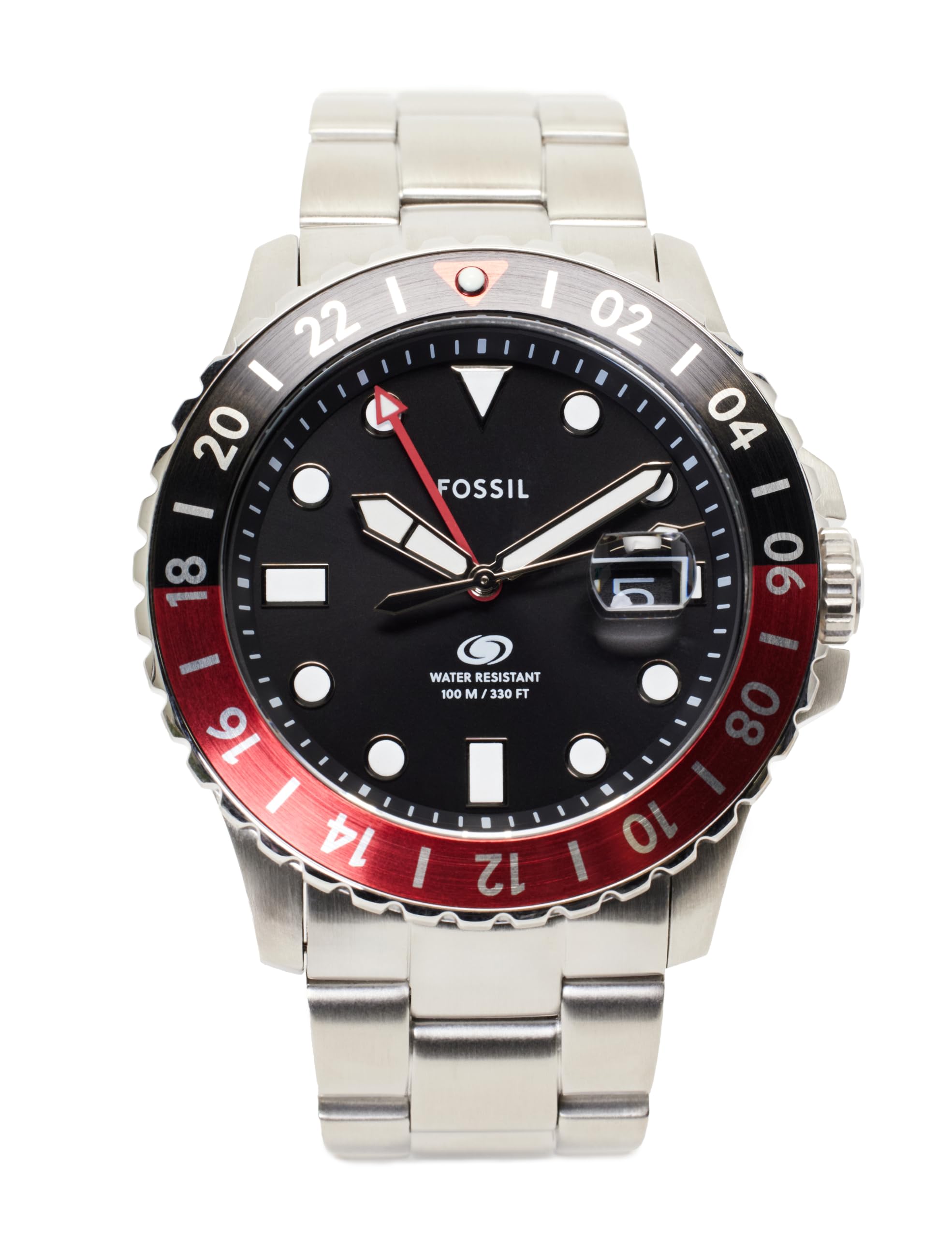 FOSSIL Blue GMT Watch for Men, Three Hand Date Movement with Stainless Steel or Silicon Strap