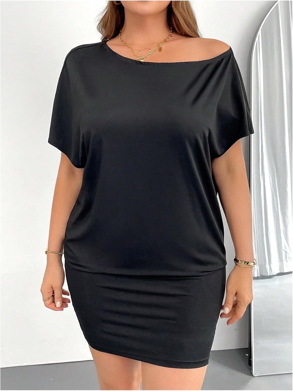 SOLY HUX Women's Plus Size Mini Dress Off The Shoulder Summer Short Sleeve Bodycon Going Out Dresses - Image 4