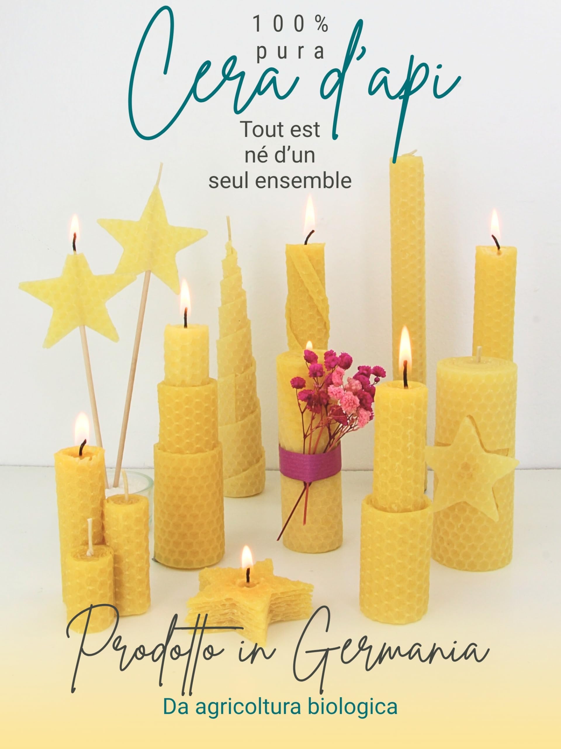 Wachsmann Set Fai da Te per Candele in Cera d'Api – Kit di Avvio per 10 Candele in Molte Colori – 100% Cera d'Api Pura dalla Germania, Incl. 10 Stoppini di Canapa & Istruzioni Illustrate